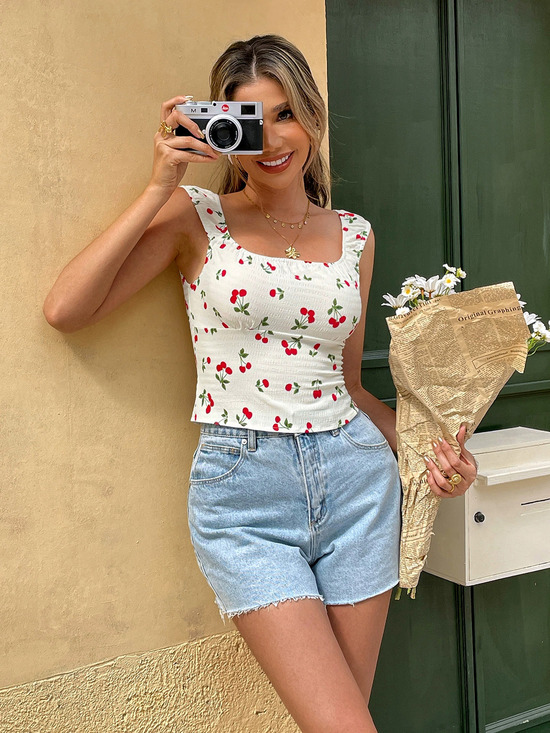 Zara Tops - ZARA Sweet Sexy Square Neck Short Fitted Floral Top
